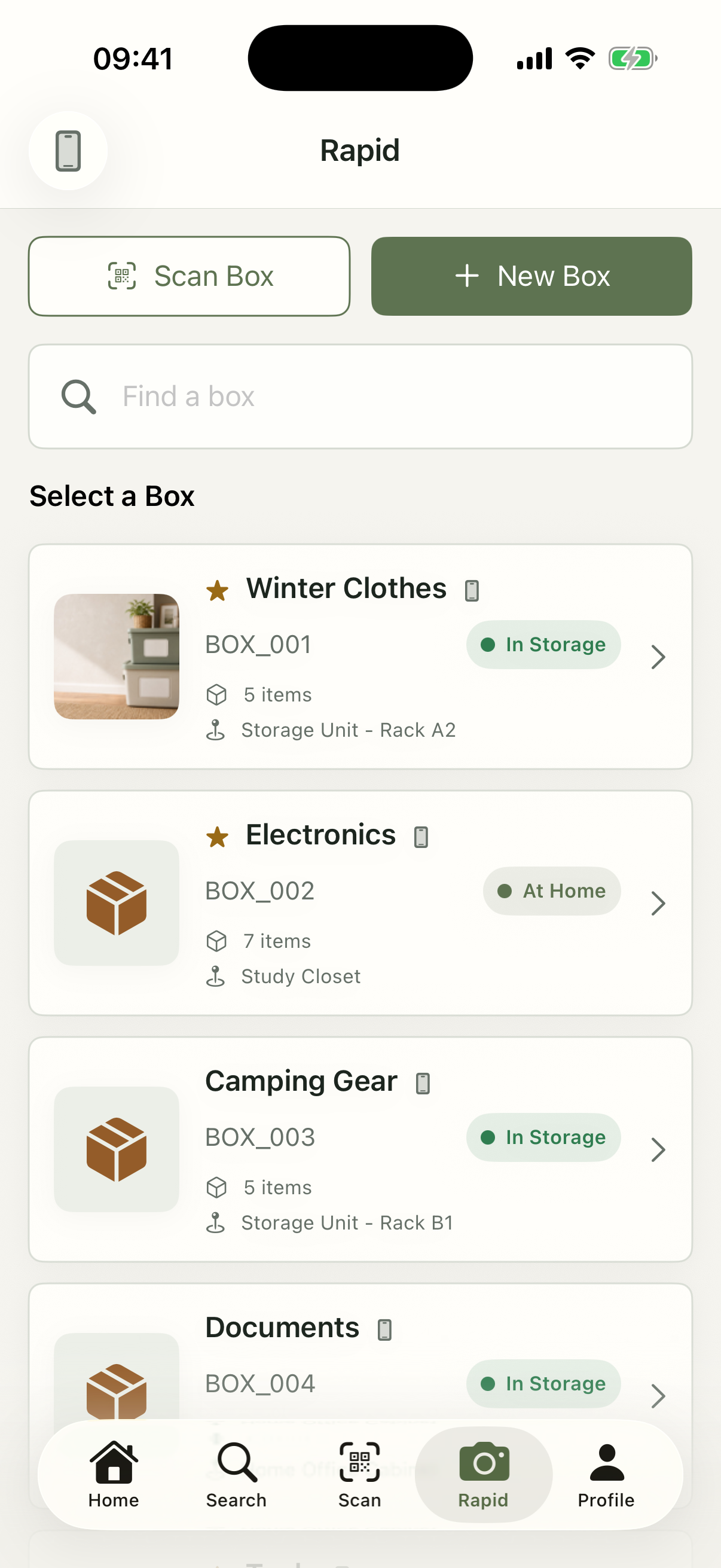 WeOrganize Rapid Add screen for recording several items quickly.